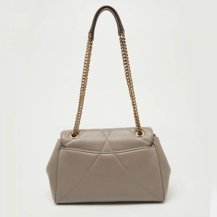 Pre Owned Dolce & Gabbana Taupe Quilted Nappa Leather Large Devotion Shoulder Bag