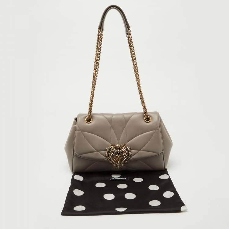 Pre Owned Dolce & Gabbana Taupe Quilted Nappa Leather Large Devotion Shoulder Bag