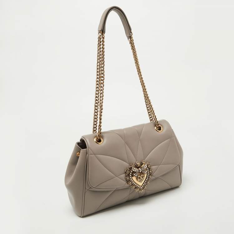 Pre Owned Dolce & Gabbana Taupe Quilted Nappa Leather Large Devotion Shoulder Bag