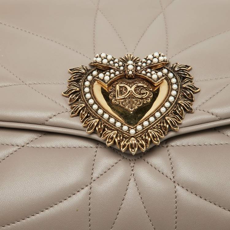 Pre Owned Dolce & Gabbana Taupe Quilted Nappa Leather Large Devotion Shoulder Bag