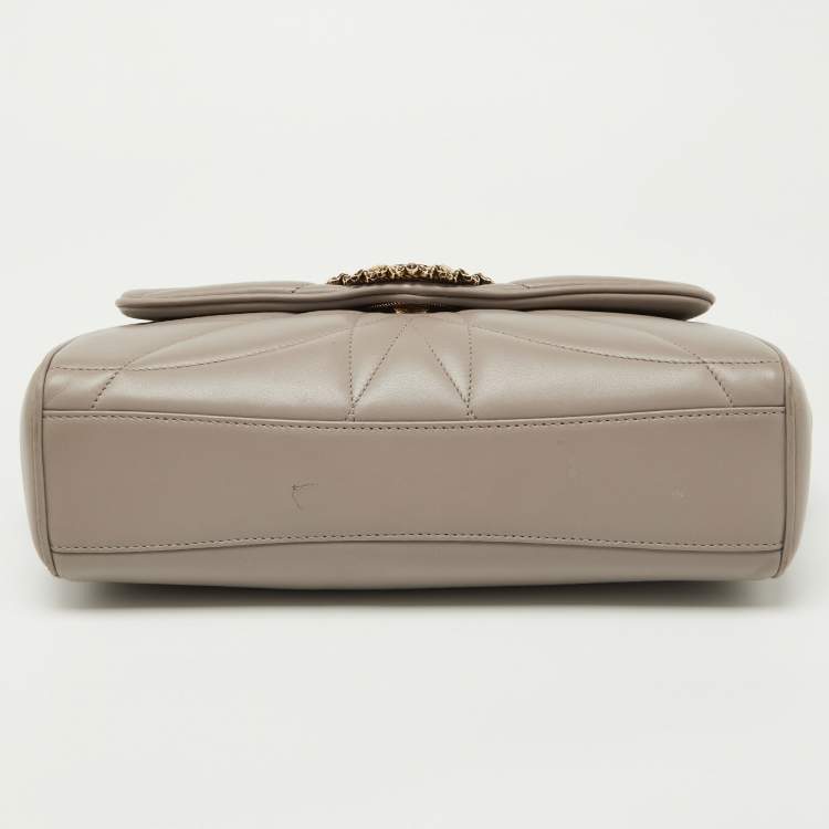 Pre Owned Dolce & Gabbana Taupe Quilted Nappa Leather Large Devotion Shoulder Bag