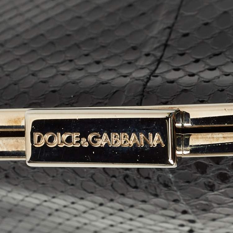 Pre Owned Dolce & Gabbana Black Snakeskin Frame Chain Clutch