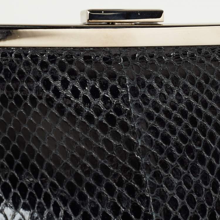 Pre Owned Dolce & Gabbana Black Snakeskin Frame Chain Clutch