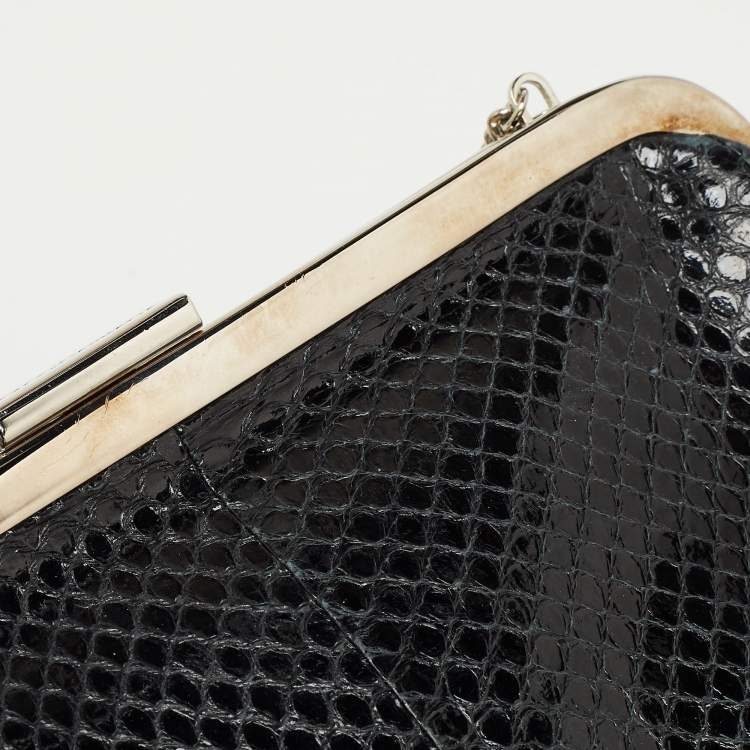 Pre Owned Dolce & Gabbana Black Snakeskin Frame Chain Clutch