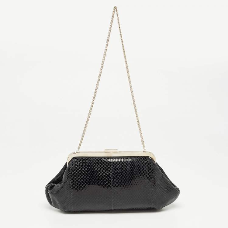 Pre Owned Dolce & Gabbana Black Snakeskin Frame Chain Clutch