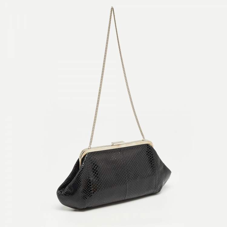 Pre Owned Dolce & Gabbana Black Snakeskin Frame Chain Clutch