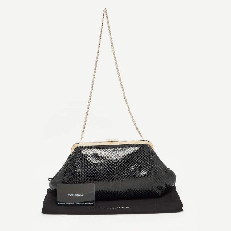 Pre Owned Dolce & Gabbana Black Snakeskin Frame Chain Clutch