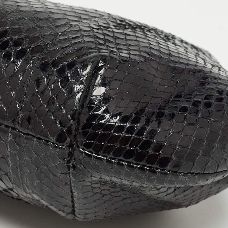 Pre Owned Dolce & Gabbana Black Snakeskin Frame Chain Clutch