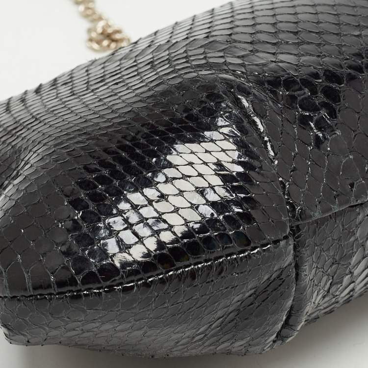 Pre Owned Dolce & Gabbana Black Snakeskin Frame Chain Clutch