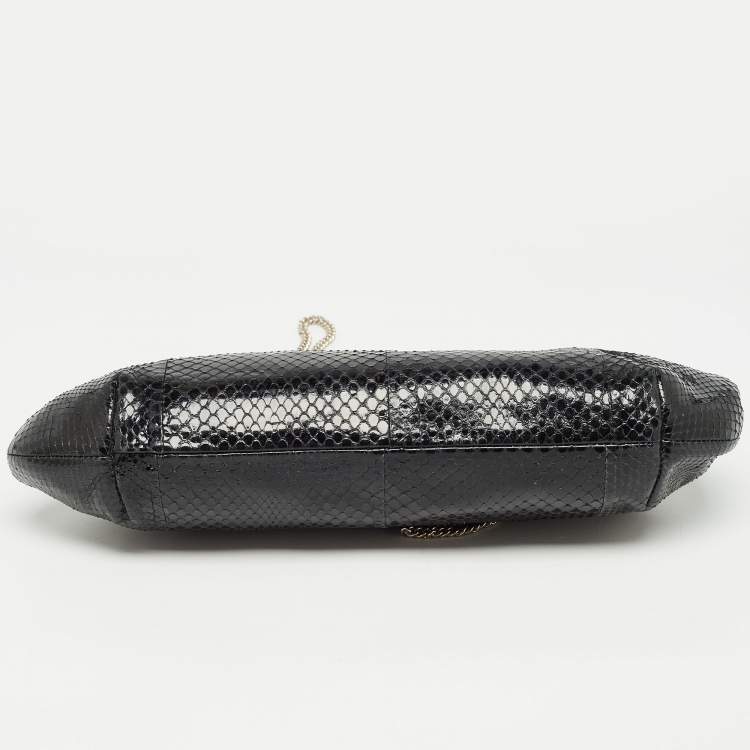 Pre Owned Dolce & Gabbana Black Snakeskin Frame Chain Clutch