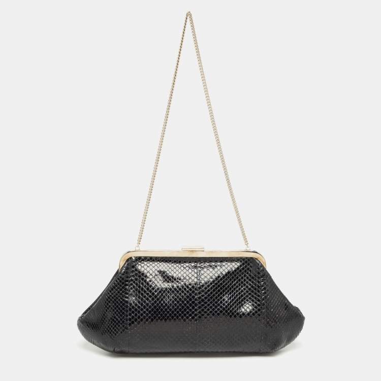 Pre Owned Dolce & Gabbana Black Snakeskin Frame Chain Clutch