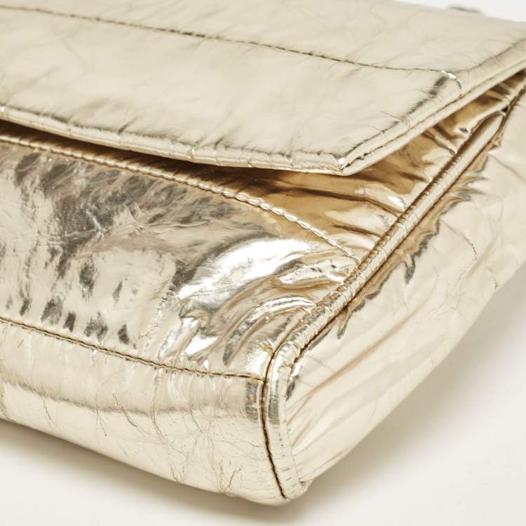 Pre Owned Dolce & Gabbana Gold Patent Leather Miss Martini Chain Clutch
