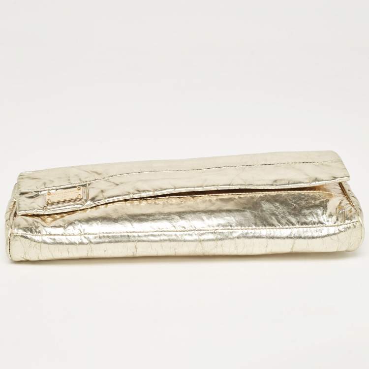 Pre Owned Dolce & Gabbana Gold Patent Leather Miss Martini Chain Clutch