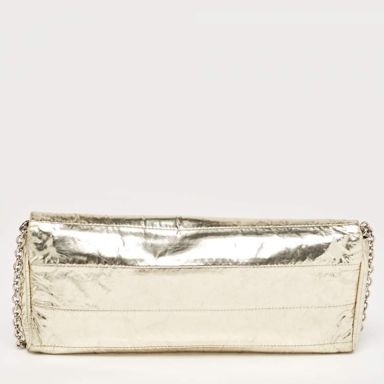 Pre Owned Dolce & Gabbana Gold Patent Leather Miss Martini Chain Clutch