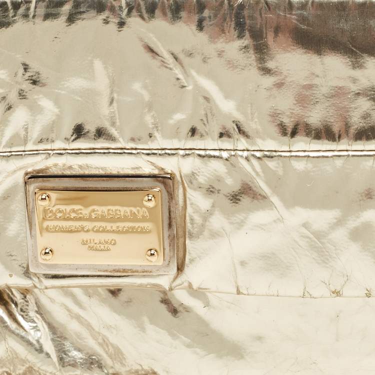 Pre Owned Dolce & Gabbana Gold Patent Leather Miss Martini Chain Clutch