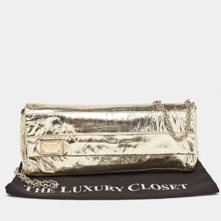 Pre Owned Dolce & Gabbana Gold Patent Leather Miss Martini Chain Clutch