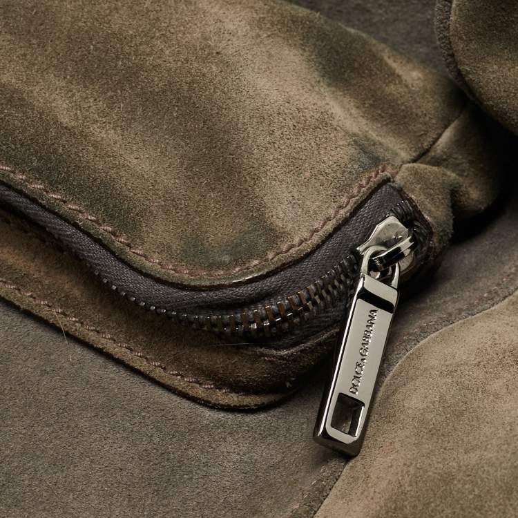Pre Owned Dolce & Gabbana Grey Suede Miss Pocket Tote