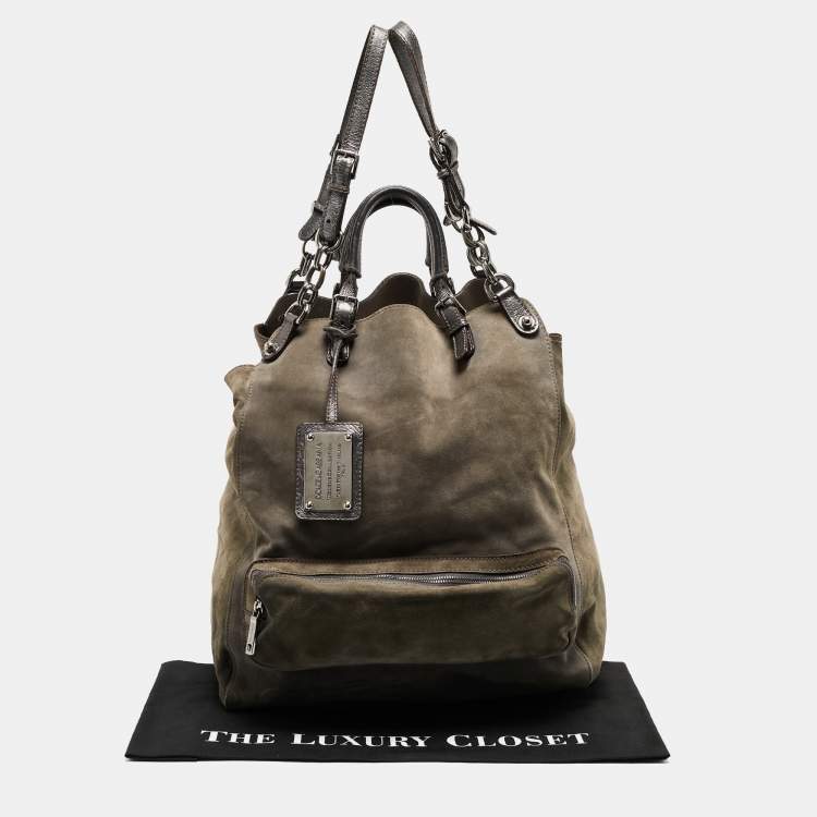 Pre Owned Dolce & Gabbana Grey Suede Miss Pocket Tote