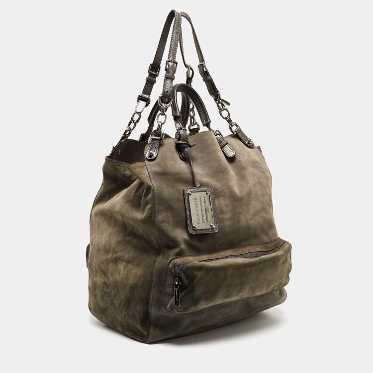 Pre Owned Dolce & Gabbana Grey Suede Miss Pocket Tote