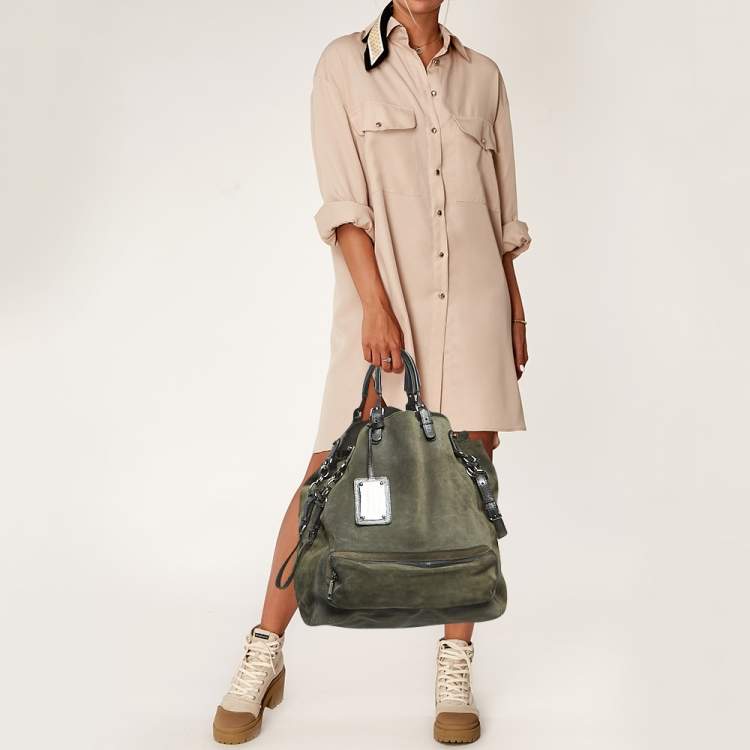 Pre Owned Dolce & Gabbana Grey Suede Miss Pocket Tote