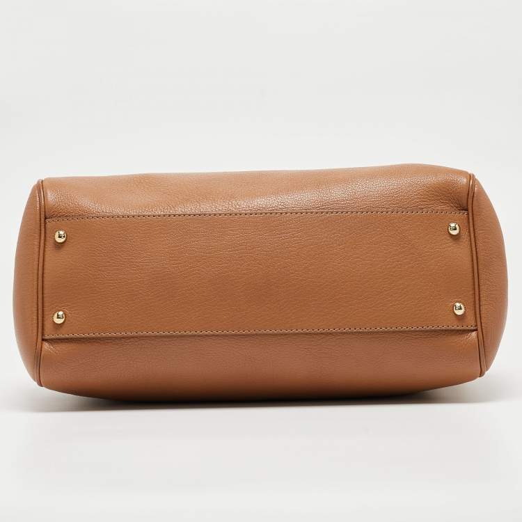 Pre Owned Dolce & Gabbana Brown Leather Large Miss Sicily Top Handle Bag