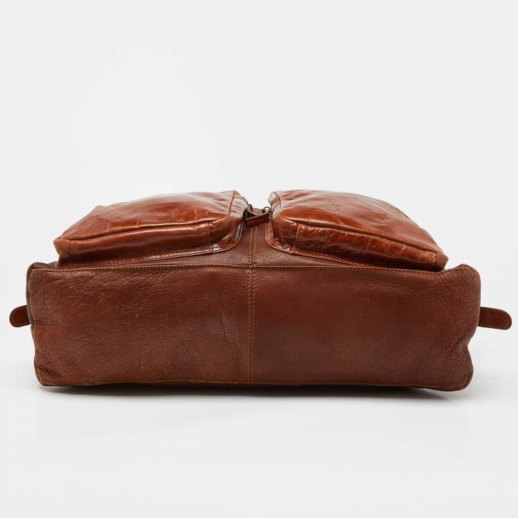 Pre Owned Dolce & Gabbana Tan Leather Double Pocket Weekender Bag