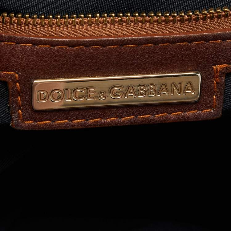 Pre Owned Dolce & Gabbana Tan Leather Double Pocket Weekender Bag