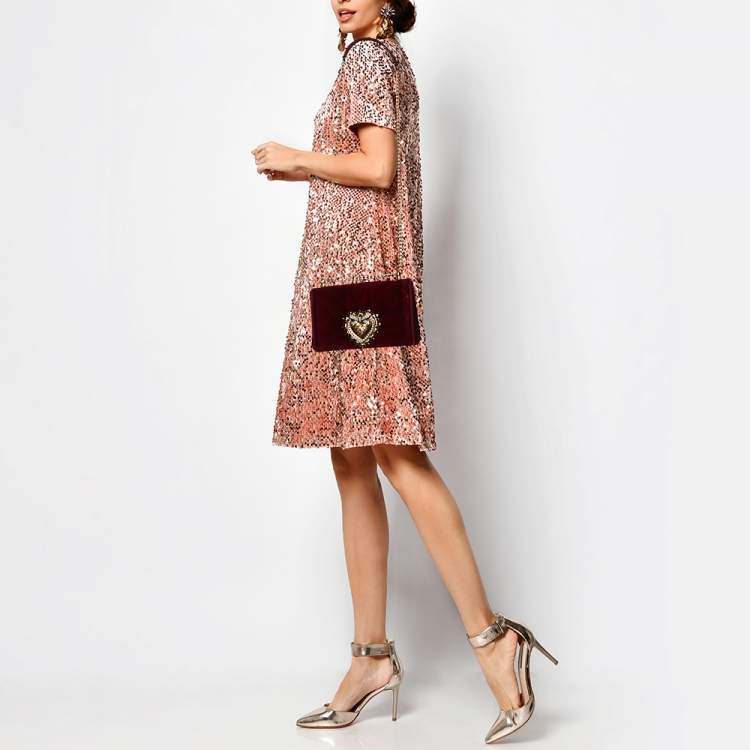 Pre Owned Dolce & Gabbana Maroon Quilted Velvet Devotion Chain Shoulder Bag