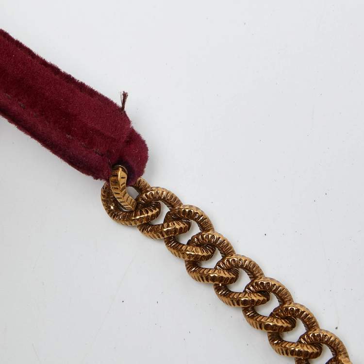Pre Owned Dolce & Gabbana Maroon Quilted Velvet Devotion Chain Shoulder Bag