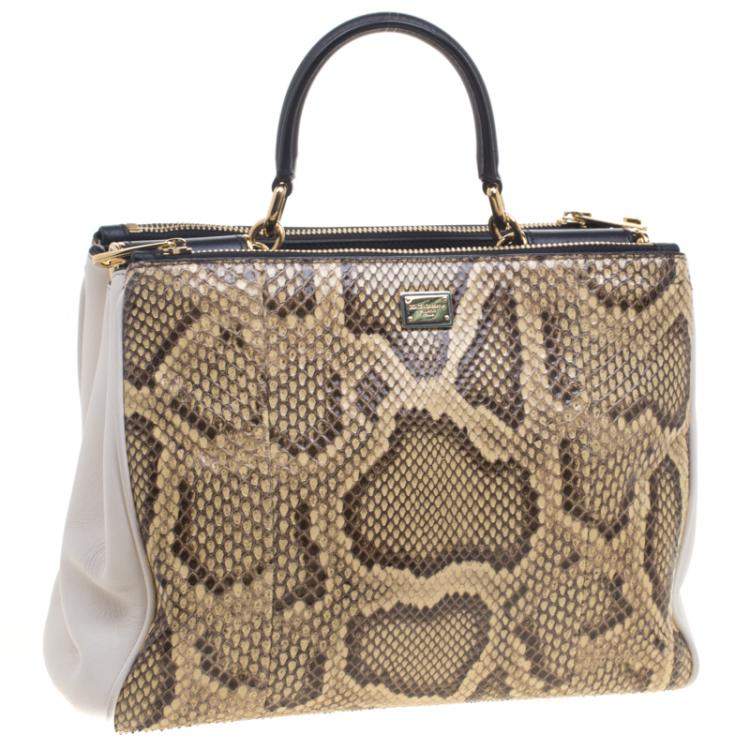 Pre Owned Dolce & Gabbana Python and Leather Medium Miss Sicily Shopper Tote