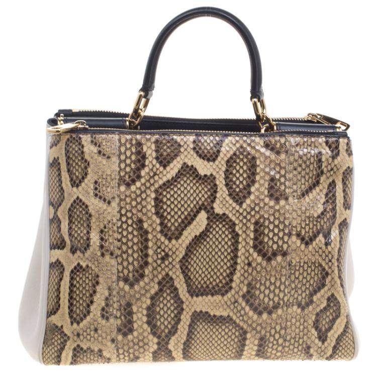 Pre Owned Dolce & Gabbana Python and Leather Medium Miss Sicily Shopper Tote