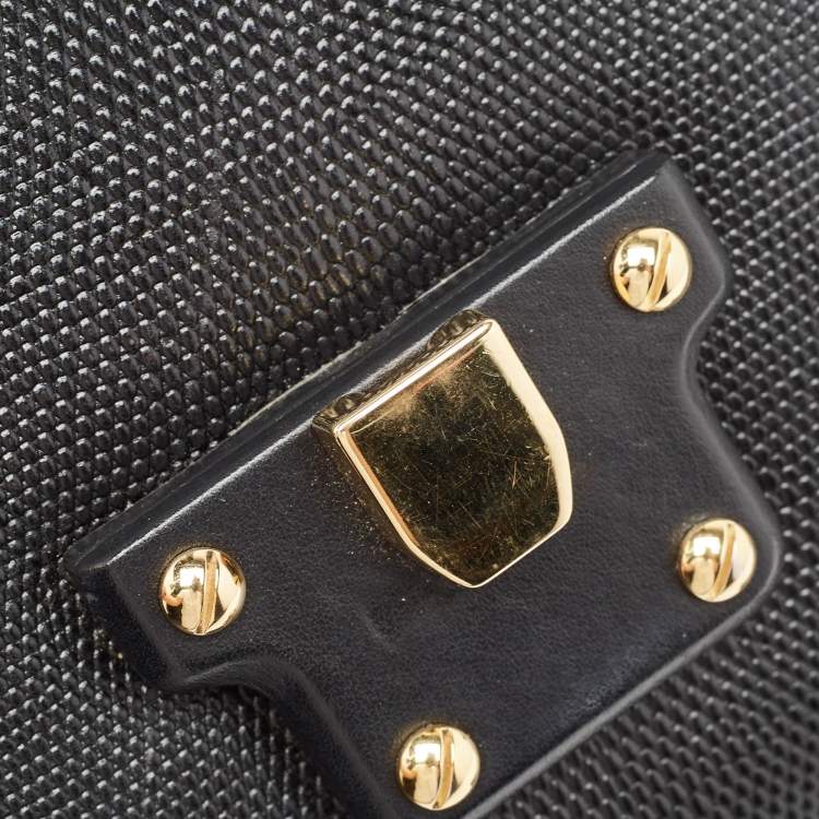 Pre Owned Dolce & Gabbana Black Lizard Embossed Leather Lucia Medium Shoulder Bag