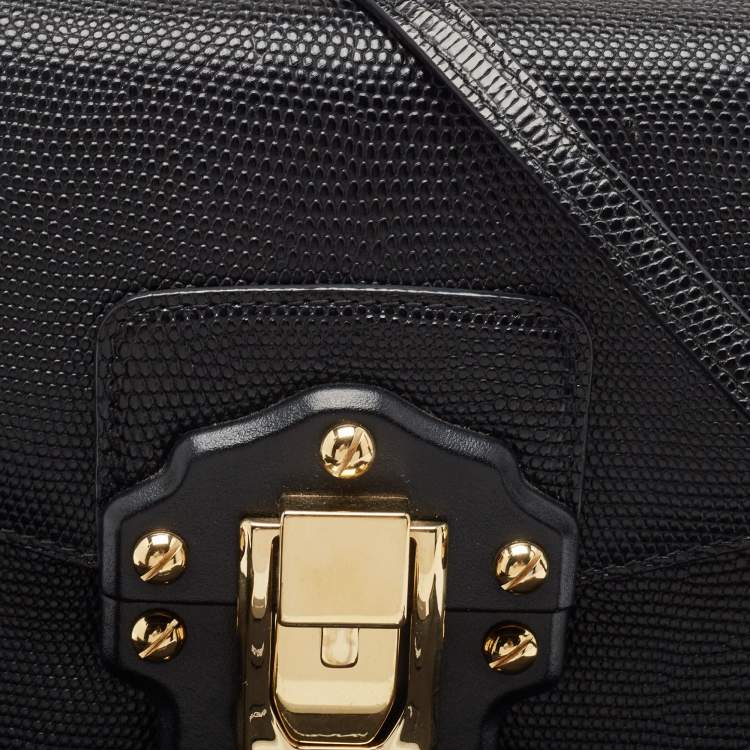 Pre Owned Dolce & Gabbana Black Lizard Embossed Leather Lucia Medium Shoulder Bag