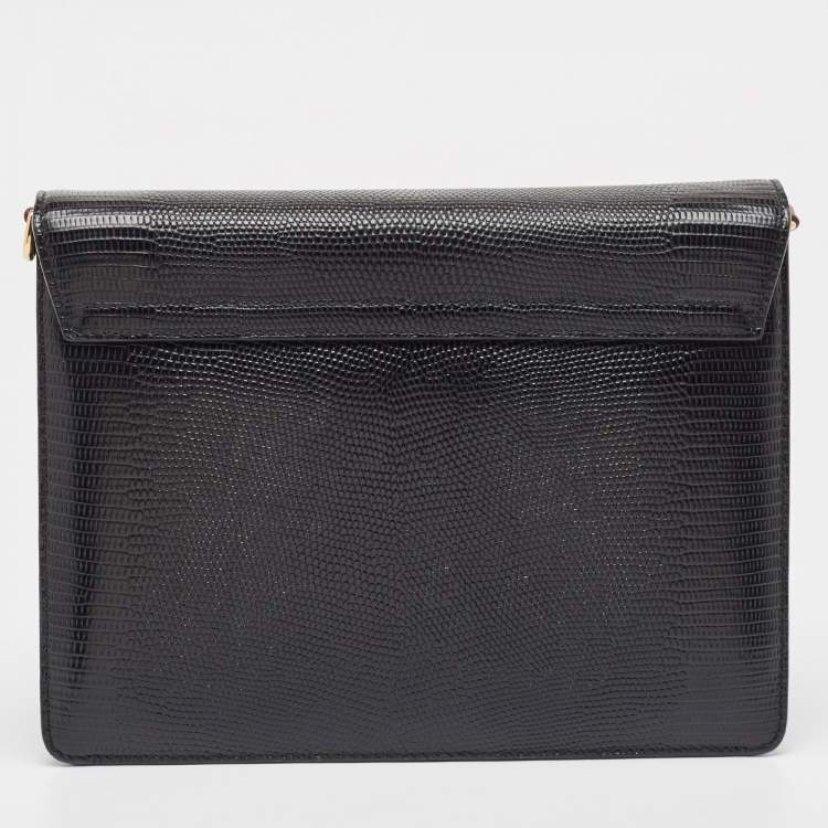 Pre Owned Dolce & Gabbana Black Lizard Embossed Leather Lucia Medium Shoulder Bag