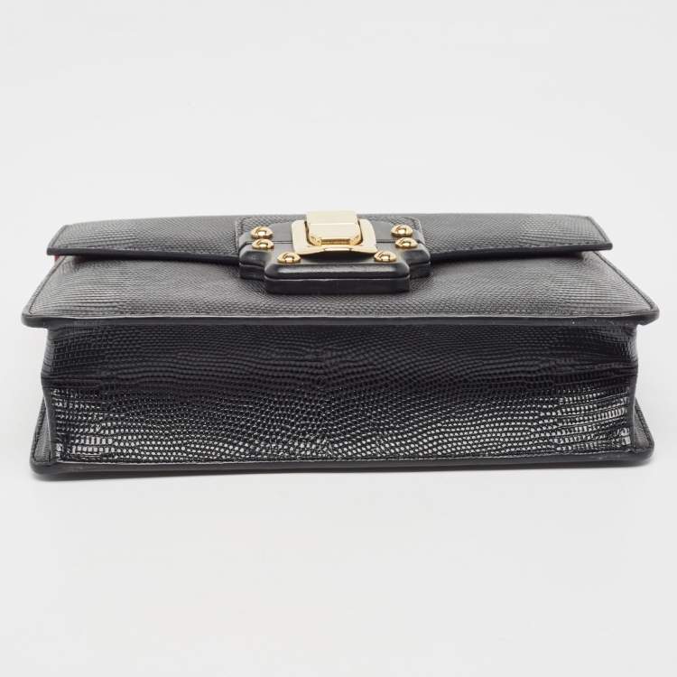 Pre Owned Dolce & Gabbana Black Lizard Embossed Leather Lucia Medium Shoulder Bag
