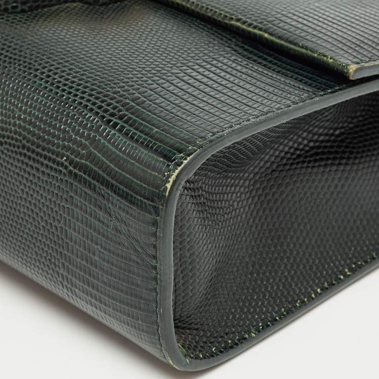 Pre Owned Dolce & Gabbana Dark Green Lizard Embossed Leather Lucia Top Handle Bag