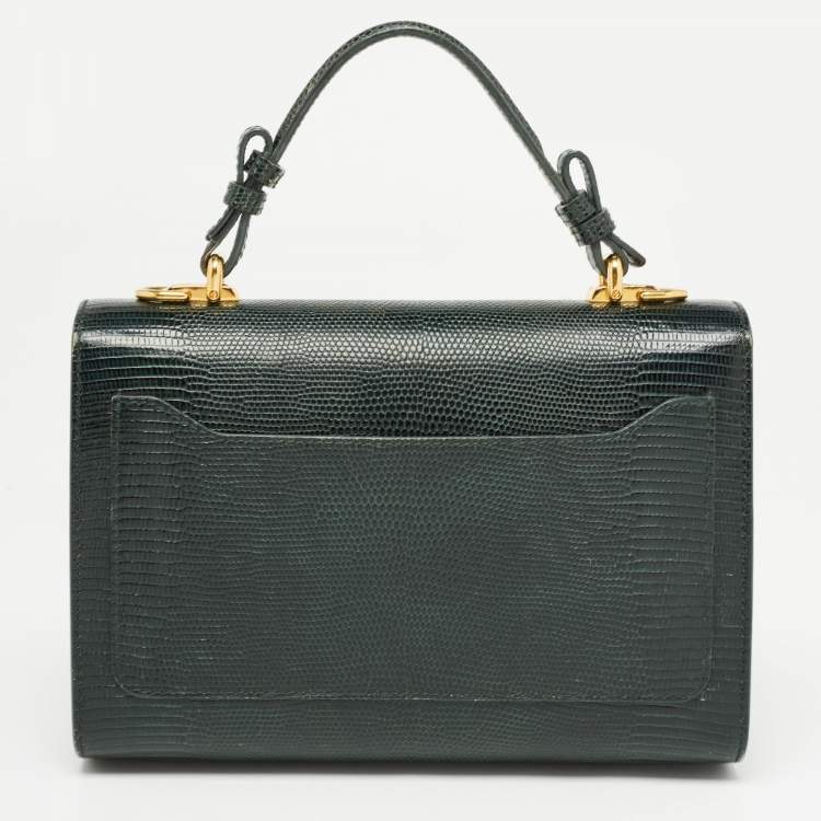 Pre Owned Dolce & Gabbana Dark Green Lizard Embossed Leather Lucia Top Handle Bag