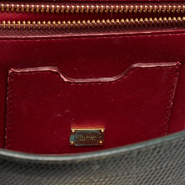 Pre Owned Dolce & Gabbana Dark Green Lizard Embossed Leather Lucia Top Handle Bag