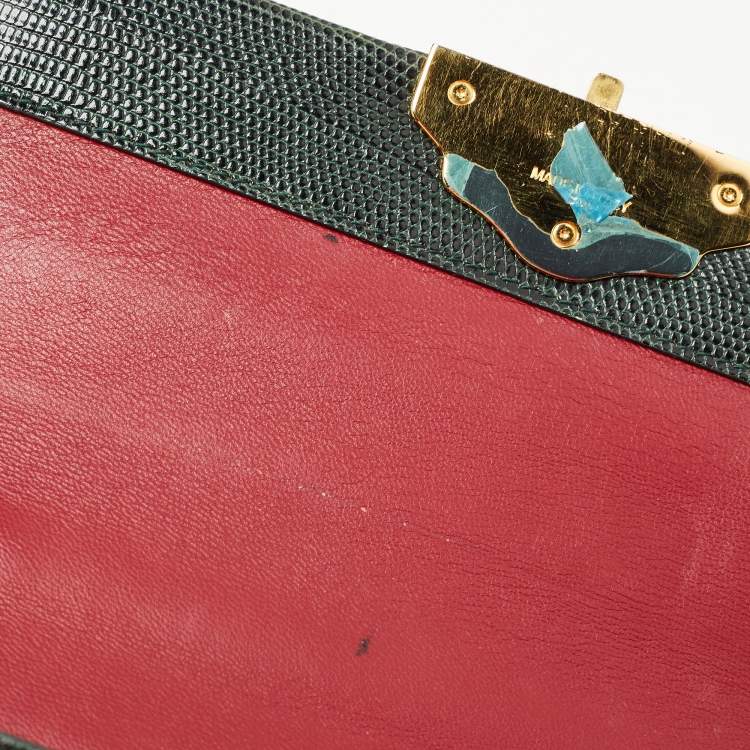 Pre Owned Dolce & Gabbana Dark Green Lizard Embossed Leather Lucia Top Handle Bag
