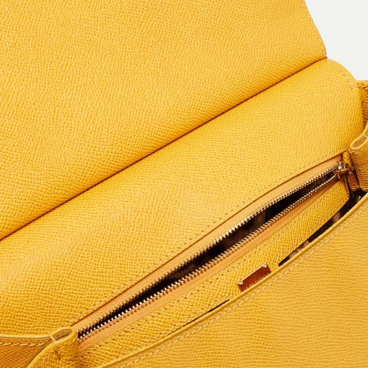 Pre Owned Dolce & Gabbana Yellow Leather Medium Miss Sicily Top Handle Bag