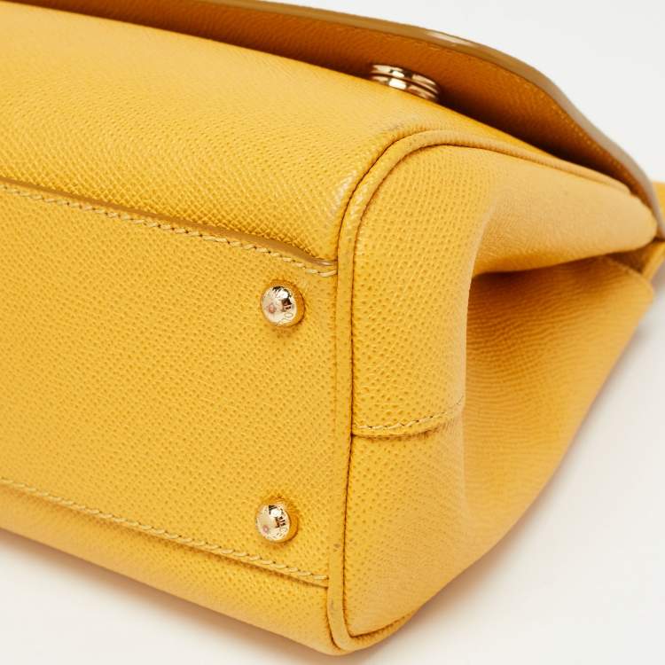 Pre Owned Dolce & Gabbana Yellow Leather Medium Miss Sicily Top Handle Bag