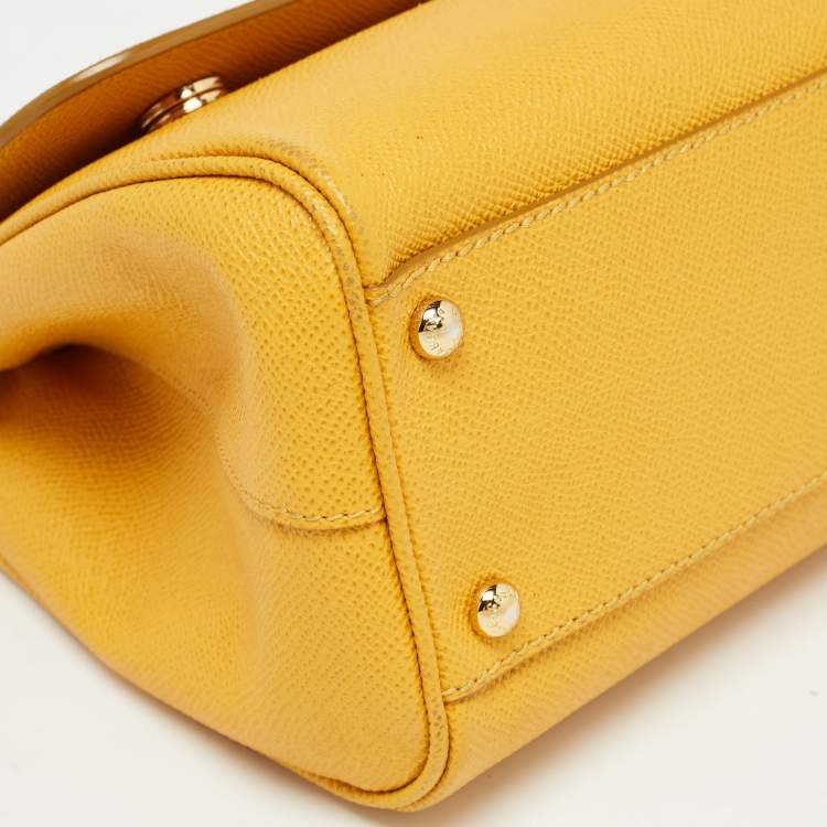 Pre Owned Dolce & Gabbana Yellow Leather Medium Miss Sicily Top Handle Bag