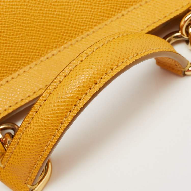 Pre Owned Dolce & Gabbana Yellow Leather Medium Miss Sicily Top Handle Bag