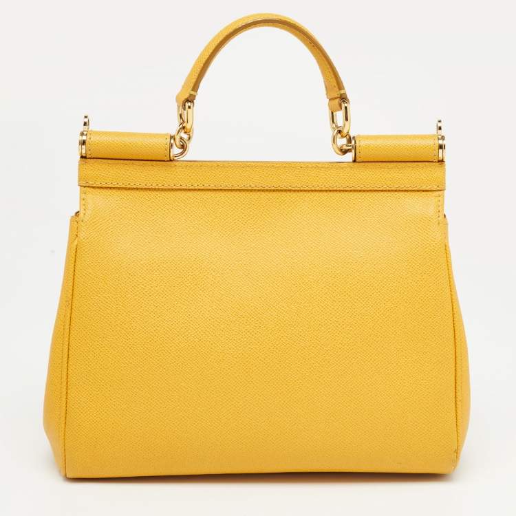 Pre Owned Dolce & Gabbana Yellow Leather Medium Miss Sicily Top Handle Bag