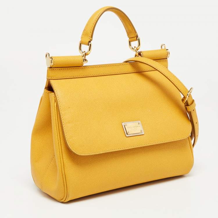 Pre Owned Dolce & Gabbana Yellow Leather Medium Miss Sicily Top Handle Bag
