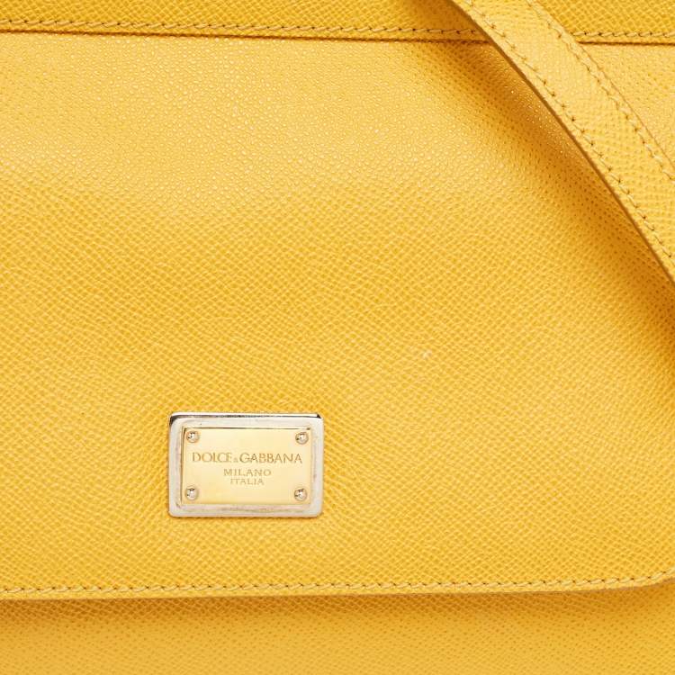 Pre Owned Dolce & Gabbana Yellow Leather Medium Miss Sicily Top Handle Bag