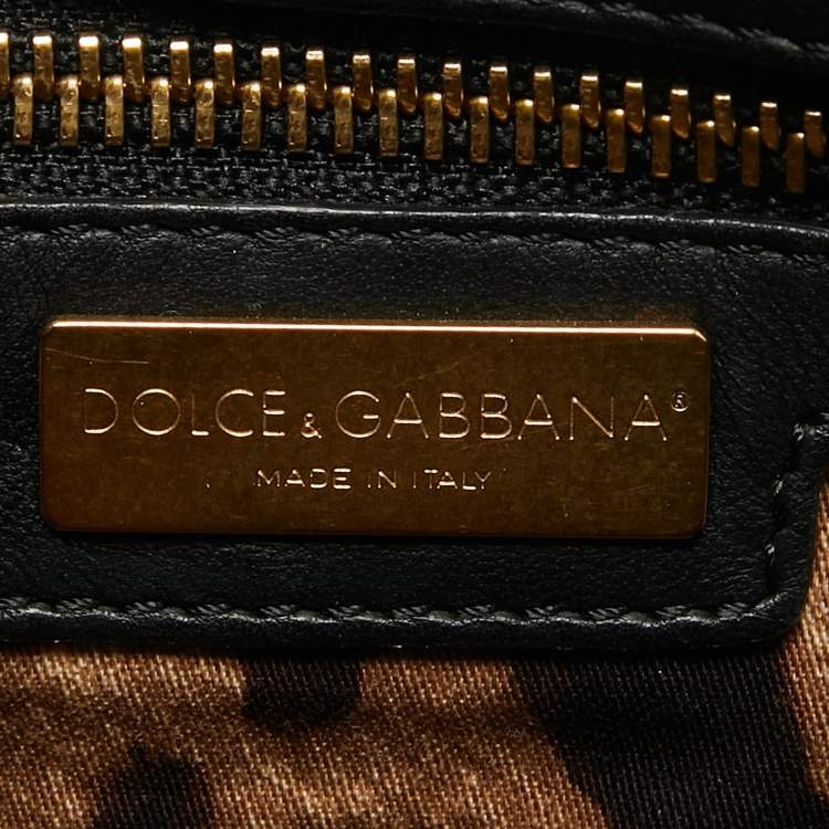 Pre Owned Dolce & Gabbana Black Crochet and  Leather Medium Miss Sicily Top Handle Bag