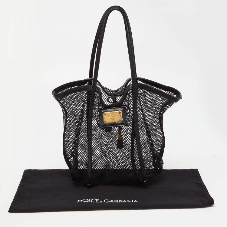 Pre Owned Dolce & Gabbana Black Mesh and Leather Open Tote