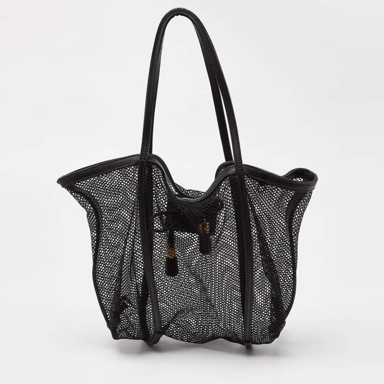 Pre Owned Dolce & Gabbana Black Mesh and Leather Open Tote