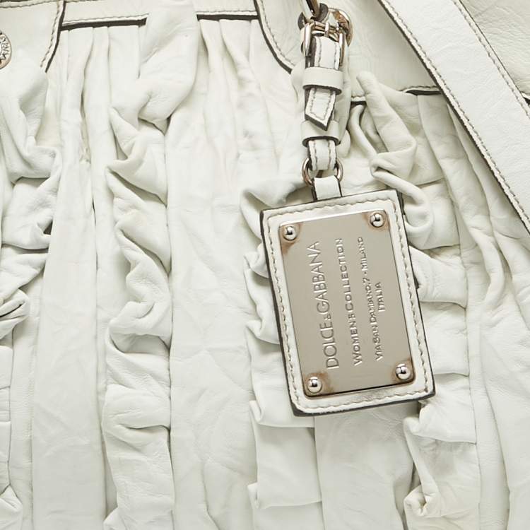 Pre Owned Dolce & Gabbana White Leather Ruffle Miss Brooke Satchel